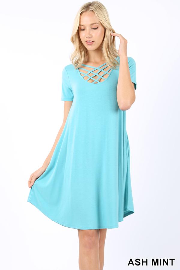 Ash Mint Criss Cross Breezy Short Dress